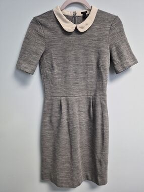 J Crew Grey Mini Knit Dress with Cream Peter Pan Collar